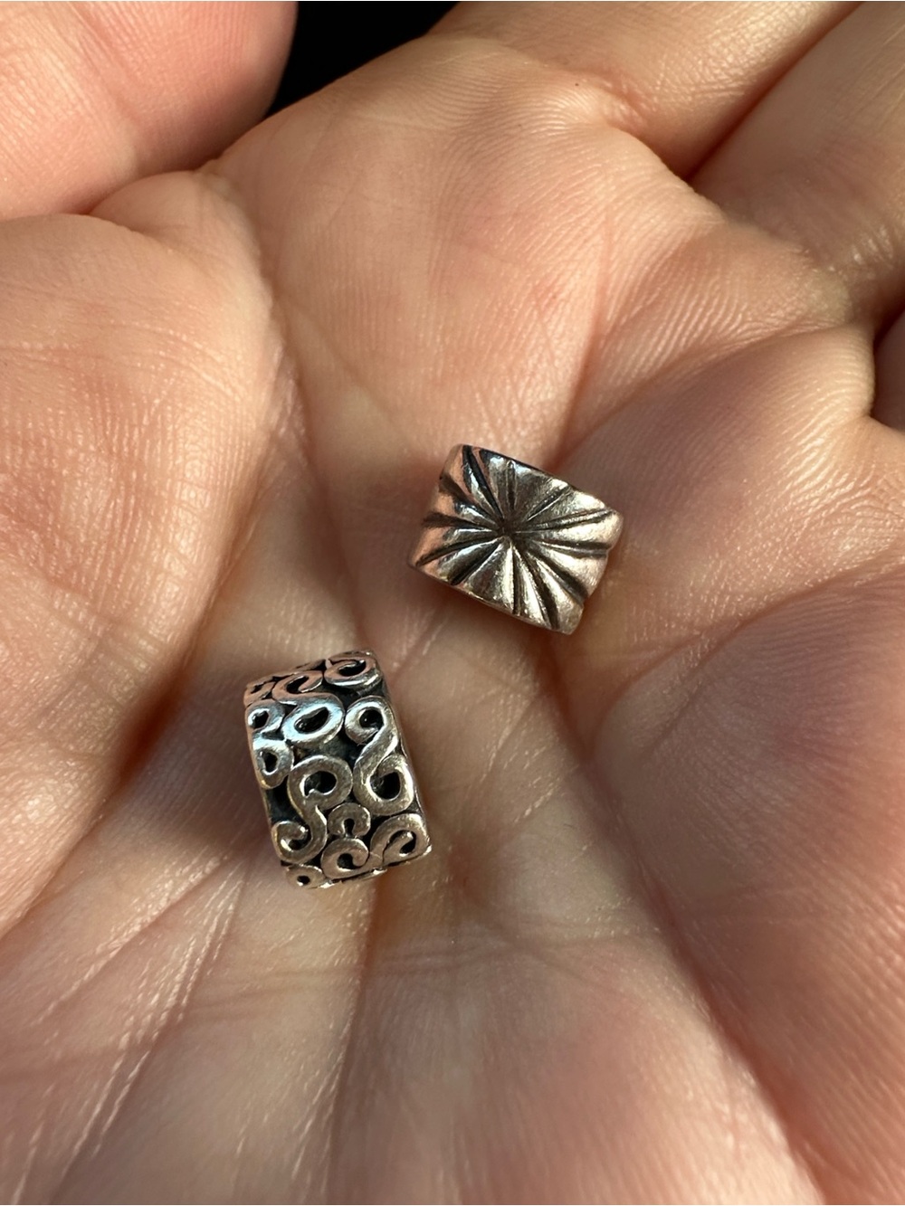 Sterling Floral Carved Bead Charm - Silver